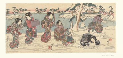 lanzando bolas de nieve de Utagawa Kunisada (I)