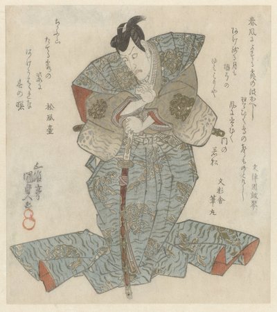 Señor de pie en kimono azul de Utagawa Kunisada (I)