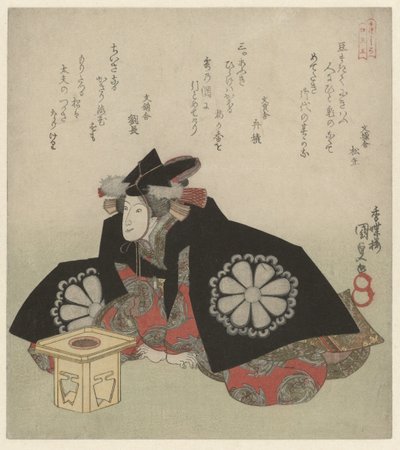 Mujer sentada frente a un puesto de ofrendas de Utagawa Kunisada (I)