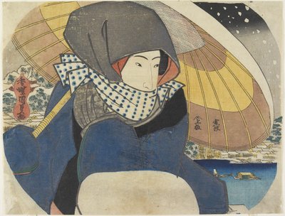 (Mujer con capucha y paraguas), 1818 de Utagawa Kunisada