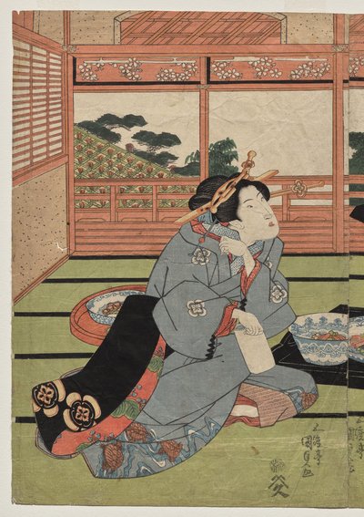 Vista de la gran sala nueva en Sakurai de Utagawa Kunisada