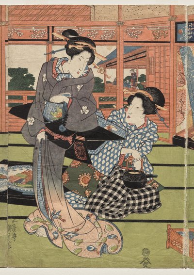 Vista de la gran sala nueva en Sakurai de Utagawa Kunisada