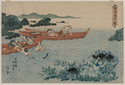 Buzos de abulón frente a la costa de Ise, de una serie de paisajes sin título de Utagawa Kunisada