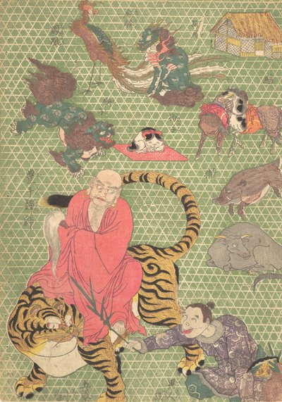 Trabajo de Cestería: Por el Artesano Ichida Shoshichiro de Naniwa Kagozaiku Naniwa saikunin Ic..., 1819 de Utagawa Kunisada