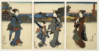 Cortesanas paseando junto al mar de Utagawa Kunisada