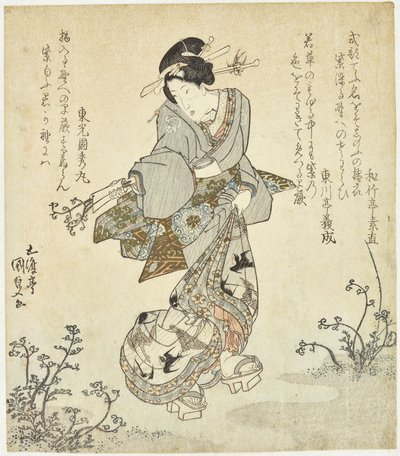 Mujer recolectando helechos de Utagawa Kunisada