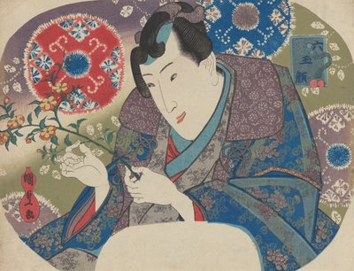 Mitsuuji con rosas de montaña Yamabuki, de la serie “Seis caras de joya”, mediados o finales de la década de 1830 de Utagawa Kunisada