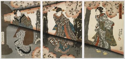 Escena nocturna con jóvenes y faroles de Utagawa Kunisada