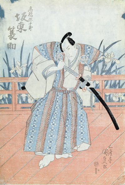 El actor Bando Tokuke como Takahastu Yajuro, un samurái de Utagawa Kunisada