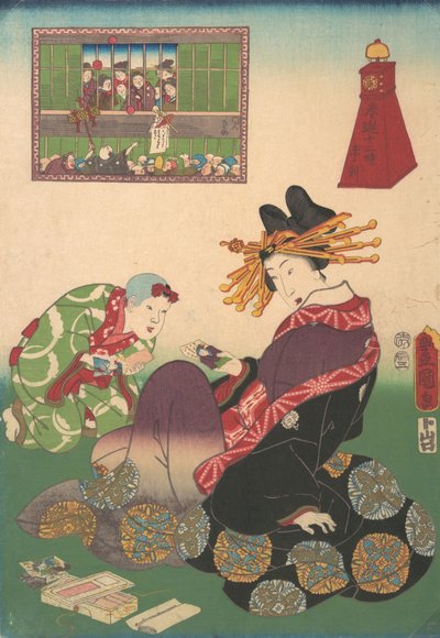 Doce Horas de Placeres de Primavera: Hora de la Cabra, siglo XIX de Utagawa Kunisada