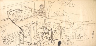 Dos cortesanas disfrutando de la vista desde una casa de té de Utagawa Kunisada