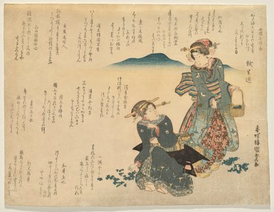 Dos mujeres recogiendo las siete hierbas tradicionales para el Año Nuevo de Utagawa Kunisada