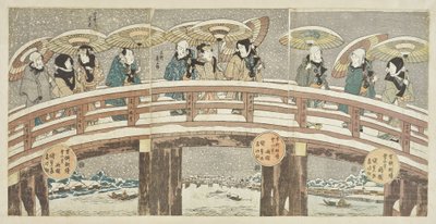 Escena invernal con una procesión de actores que augura buena suerte de Utagawa Kunisada