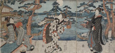 Disfrutando del ocio en un restaurante antes de recibir clientes de Utagawa Kunisada III