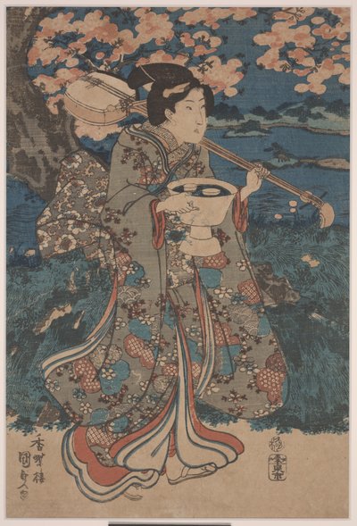 Yendo a una fiesta de observación de cerezos en flor de Utagawa Kunisada III