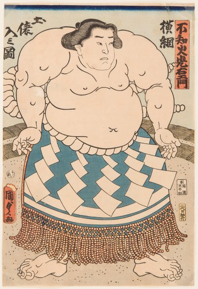 Retrato del luchador de sumo Shiranui Mitsuemon con un delantal ritual de Utagawa Kunisada II