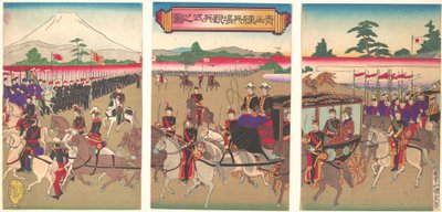 Vista de un desfile militar en Aoyama, Feb. 1889 Meiji 22 de Utagawa Kunisada II