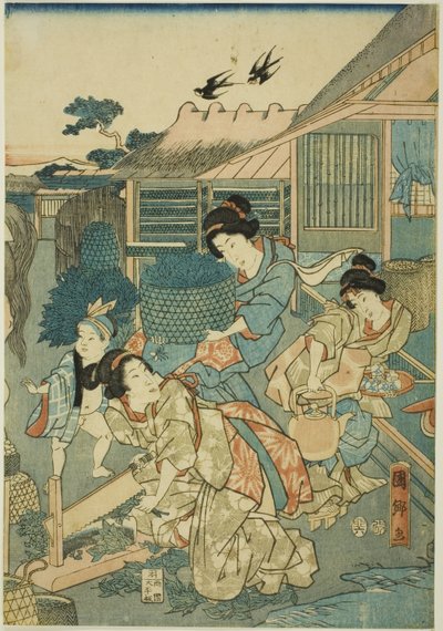 Gran prosperidad en la Granja de la Seda (Kaikoya Daihanjono Zu) de Utagawa Kunisato