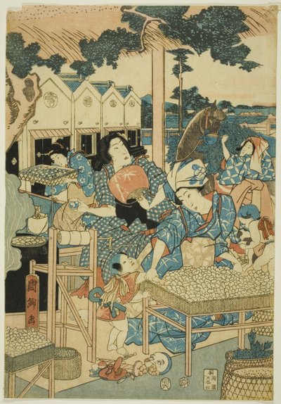 Gran prosperidad en la Granja de la Seda (Kaikoya Daihanjono Zu) de Utagawa Kunisato