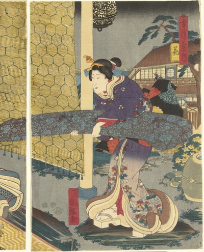 flores Hana (título sobre el objeto) Nieve, luna y flores (título de la serie) Setsugekka no uchi (título de serie en objeto) de Utagawa Kuniteru