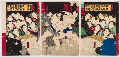 Combate de luchadores de sumo de Utagawa Kuniteru