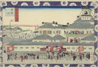 Entrada del hotel Tsukiji Teppozu (título sobre objeto) Doce vistas de Tokio (título de la serie) Tokyo Jun Kei (título de serie en objeto) de Utagawa Kuniteru II