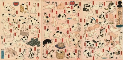 55 Gatos representando las cincuenta y tres estaciones del Tokaido de Utagawa Kuniyoshi