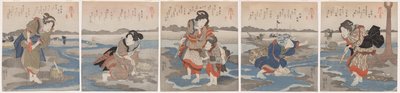 Cinco imágenes de marea baja de Utagawa Kuniyoshi