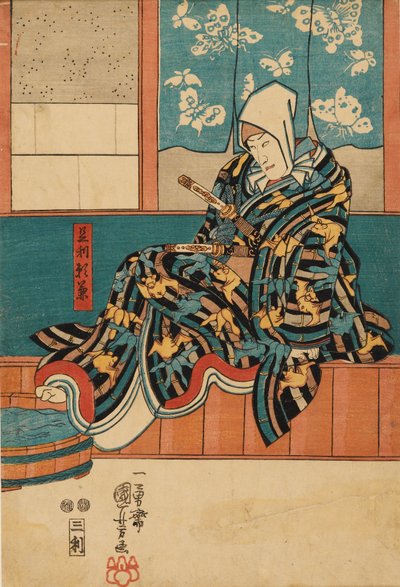 Un actor sentado en el borde del escenario de Utagawa Kuniyoshi