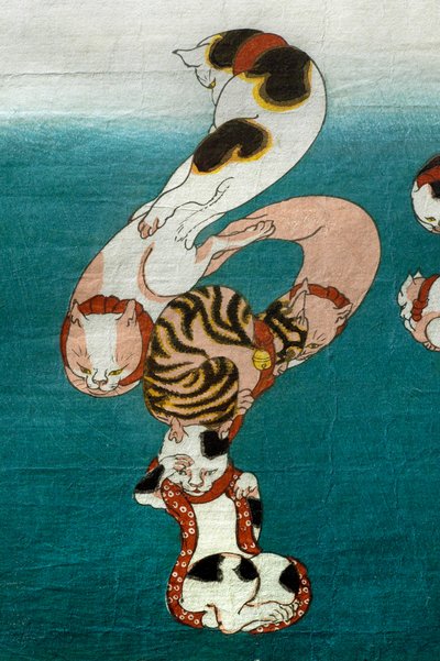 Pez globo (Fugu) Serie Gatos formando caracteres escritos (Neko no ateji), c.1842 de Utagawa Kuniyoshi