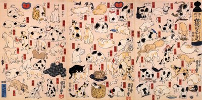Gatos. De la Serie Cincuenta y Tres Estaciones del Tokaido Tríptico, ca. 1848 de Utagawa Kuniyoshi
