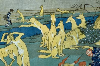 Zorros Cómicos Practicando Cambio de Forma (Dōke kitsume henge no keiko), c.1842 de Utagawa Kuniyoshi