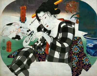 Cortándose las uñas Serie El universo de las mujeres (Shinramanzō), c.1843-44 de Utagawa Kuniyoshi