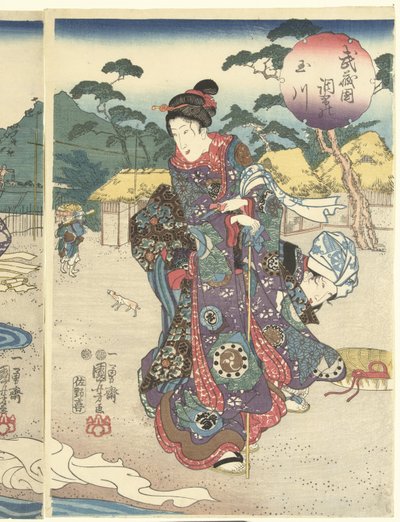 De Chov Tama Rivier miembro p Rovin y pintura Musashi Río Tama en la provincia de Musashi Chofu (Blood te sound bje CT) de Utagawa Kuniyoshi