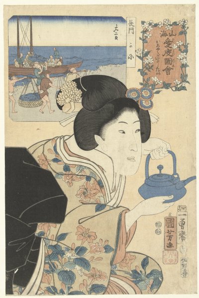 La camarera diligente Cálidos sentimientos por la montaña y el mar (título de la serie) Sankai medetai zue (título de la serie sobre el objeto) de Utagawa Kuniyoshi