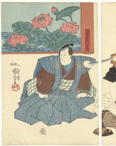 Tres actores en un biombo de Utagawa Kuniyoshi