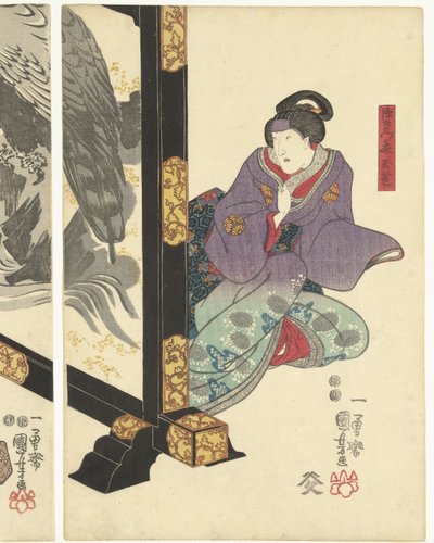 Tres actores en un biombo de Utagawa Kuniyoshi
