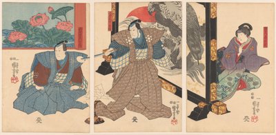 Tres actores en un biombo de Utagawa Kuniyoshi
