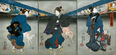 Festividades de Tres Monos en la Noche (Mitsu no saru yoru no nigiwai) de Utagawa Kuniyoshi