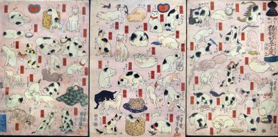 Cincuenta y tres gatos como juegos de palabras para los nombres de las estaciones en la carretera de Tōkaidō (Sono mama jiguchi myōkaidō gojūsan biki), c.1848 de Utagawa Kuniyoshi