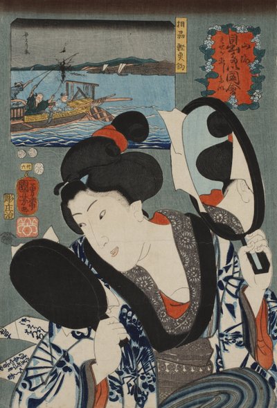 Pescando bonito en la provincia de Sagami, de la serie Deseos auspiciosos en tierra y mar, 1852 de Utagawa Kuniyoshi