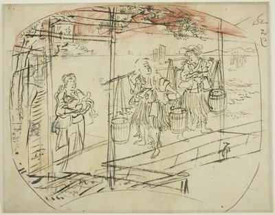 Recoger agua salada en la playa de Utagawa Kuniyoshi