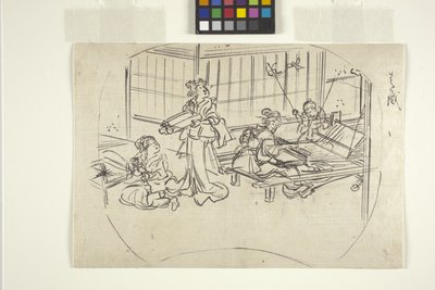 Hataori (Tejiendo en telar) (tinta sobre papel) de Utagawa Kuniyoshi