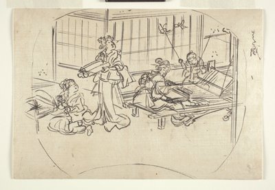 Hataori (tejiendo en un telar) c.1840 (tinta sobre papel) de Utagawa Kuniyoshi