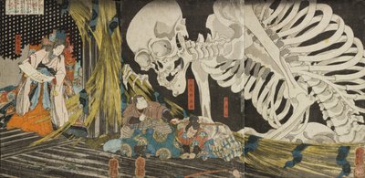 En el palacio en ruinas de Sōma, Takiyasha, hija de Masakado, utiliza la hechicería para reunir aliados de Utagawa Kuniyoshi