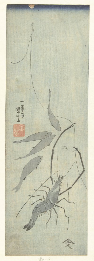 Langostinos y pescados pequeños de Utagawa Kuniyoshi