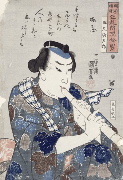 Hombre tocando una flauta de Utagawa Kuniyoshi