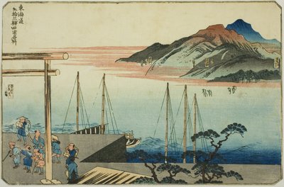 Miya, Kuwana, Yokkaichi e Ishiyakushi, de la serie "Lugares famosos en las cincuenta y tres estaciones del Tokaido, cuatro estaciones" de Utagawa Kuniyoshi