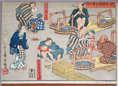 Enseñanza moral para dependientes, dando buenos y malos ejemplos de comportamiento, 1857 de Utagawa Kuniyoshi