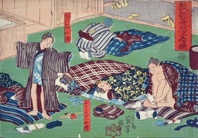 Enseñanza moral para dependientes, dando buenos y malos ejemplos de comportamiento, 1857 de Utagawa Kuniyoshi